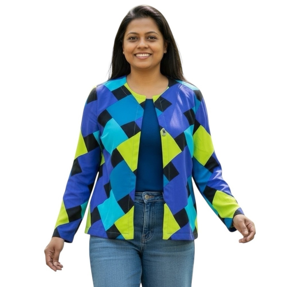 Vintage Studio g silk Diamond Print Multicolor Jacket size 8